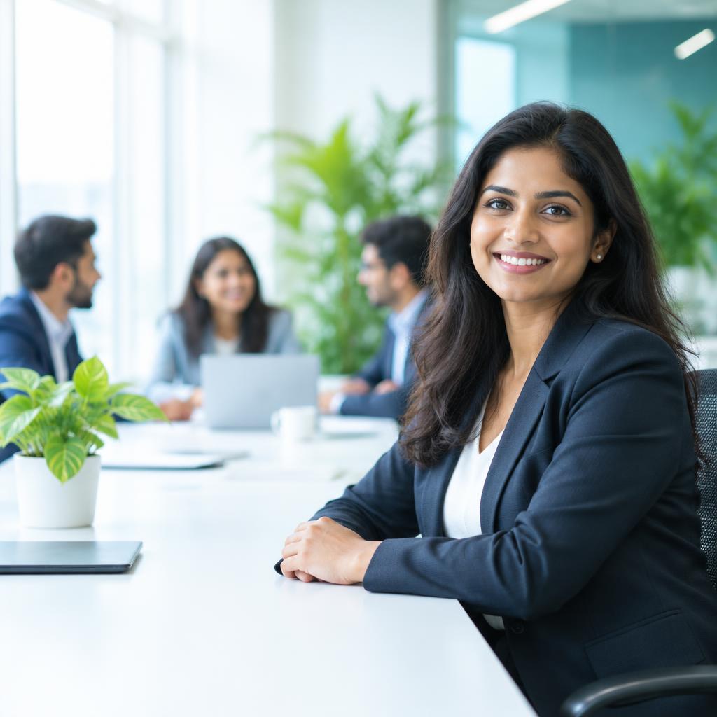 Professionals shaking hands in a modern corporate office at dusk