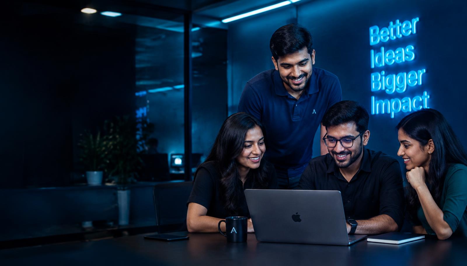 ZYN team collaborating around a laptop