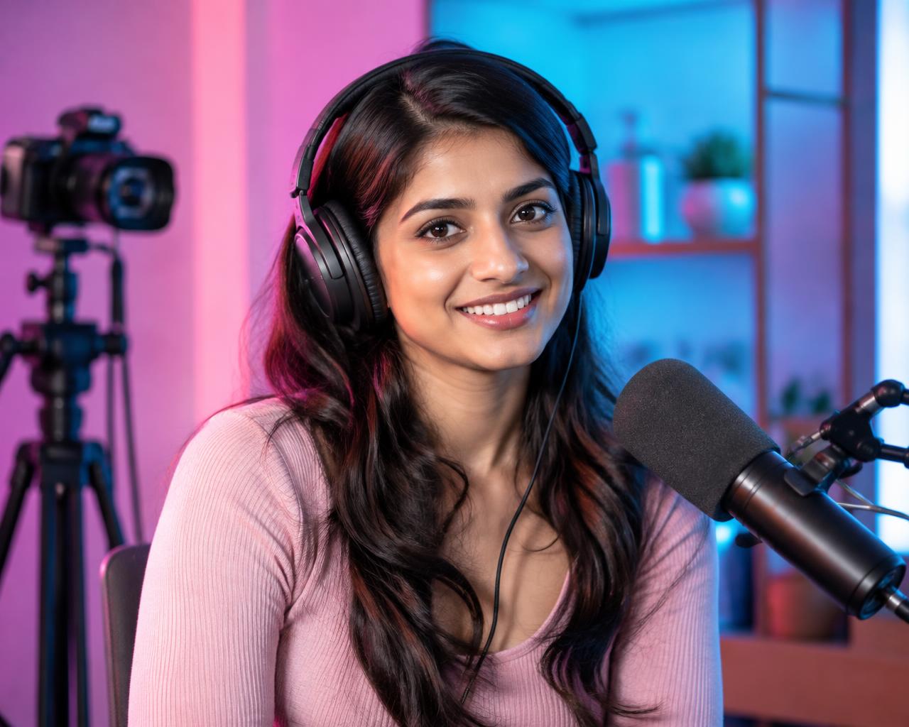 Content creator recording in a professional studio